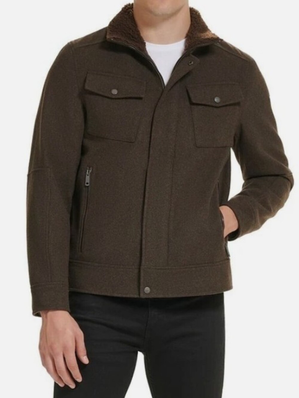 NWT Men's Kenneth Cole Dark Brown Sherpa Collar Field Jacket